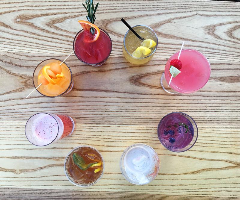 Starting at the top orange drink and moving clockwise, the competitive cocktails were: (1) Tweety Bird from John Rainier at Eden, (2) Blood Courage by Lars Ryan at DFH Brewery, (3) Arnold Palmer's Last Hole whipped up by Fork + Flask's Ginger Breneman, (4) The PRR from Mac Payne at The Starboard, (5) Pat Backus/DFH Brewpub's Spring Teaser, (6) Somebody's Banana from Kasey O’Brien at Lefty's, (7) The Oz by Tommy Little at Crooked Hammock, and (8) Chesapeake & Maine's Winter Spice Gin Fizz from Rob Bagley. The people’s choice went to Lars Ryan, and the judges honored Pat Backus. BOB YESBEK PHOTO